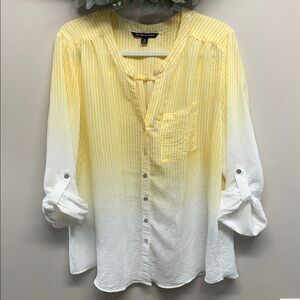 Zac & Rachel Woman Striped Ombre Lightweight Split Neck Button Down Blouse 1X